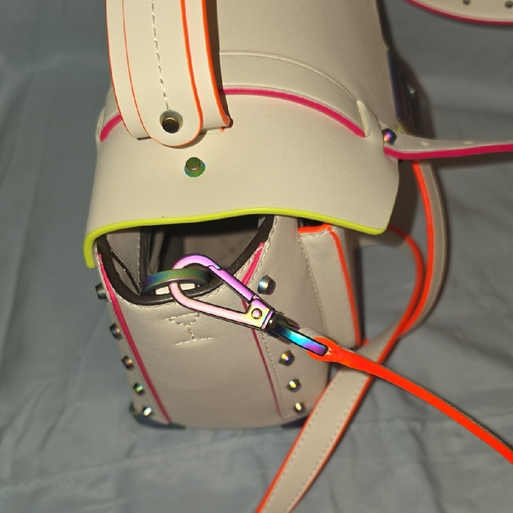 Michael Kors White Satchel with Neon Orange & Pink Trim - Picture 5 of 9
